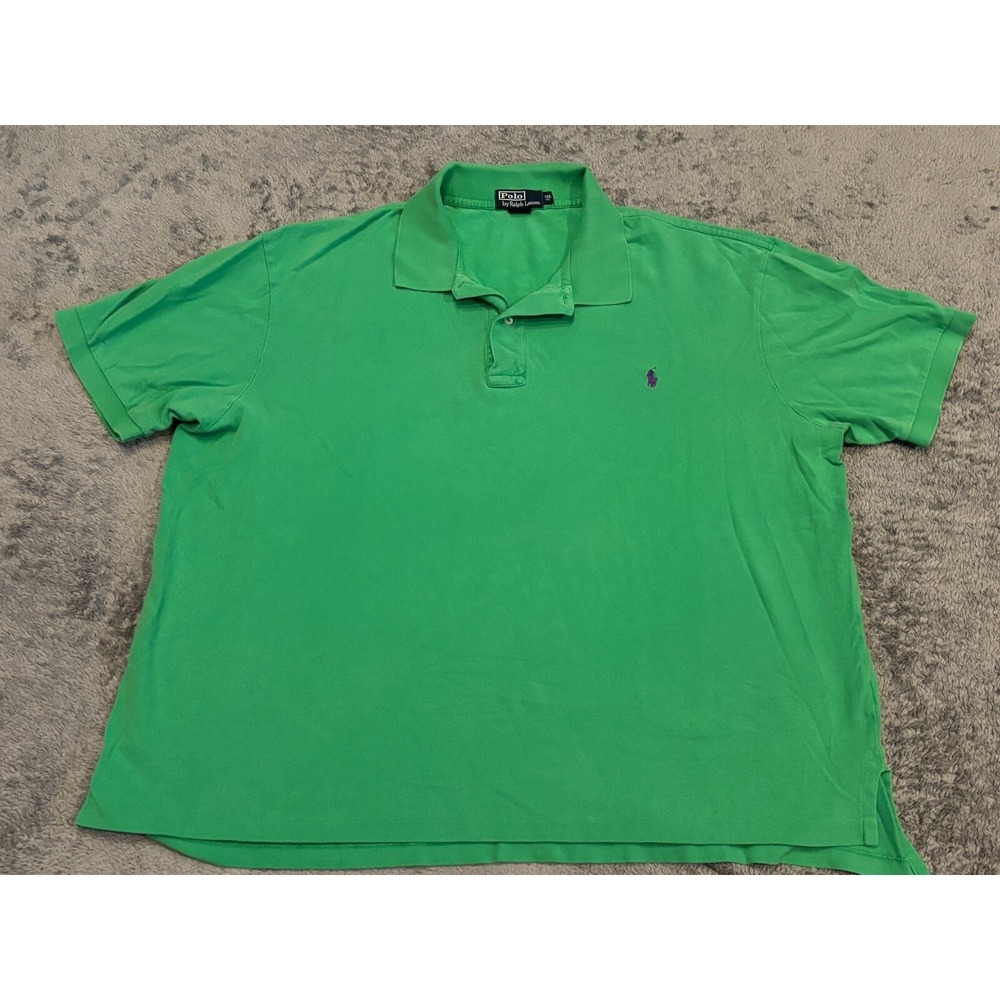Vintage Polo Ralph Lauren Shirt Mens 3XB Green Short Sleeve Cotton Rugby Preppy